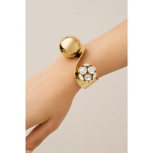 Mia Glamour Cuff Bracelet Gold Tone Crystal Rhinestone Womens Bangle Party